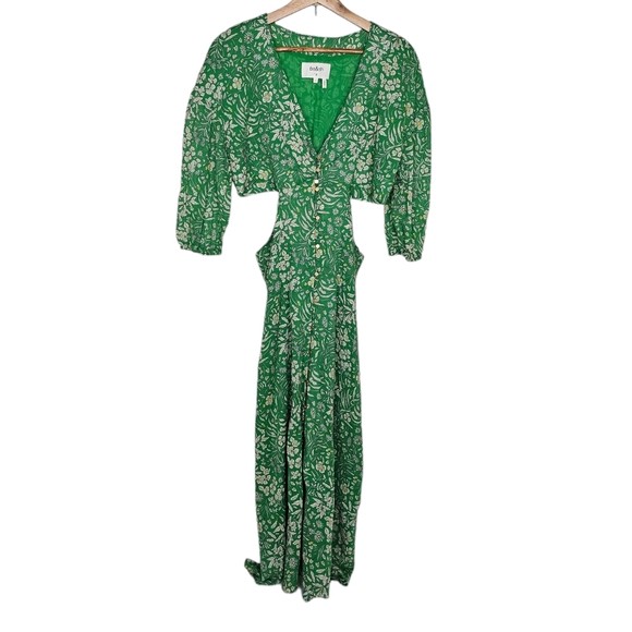 Ba&sh Aria Green Floral Midi Cutout Dress Size 3 US Large New With Tags - Picture 2 of 12